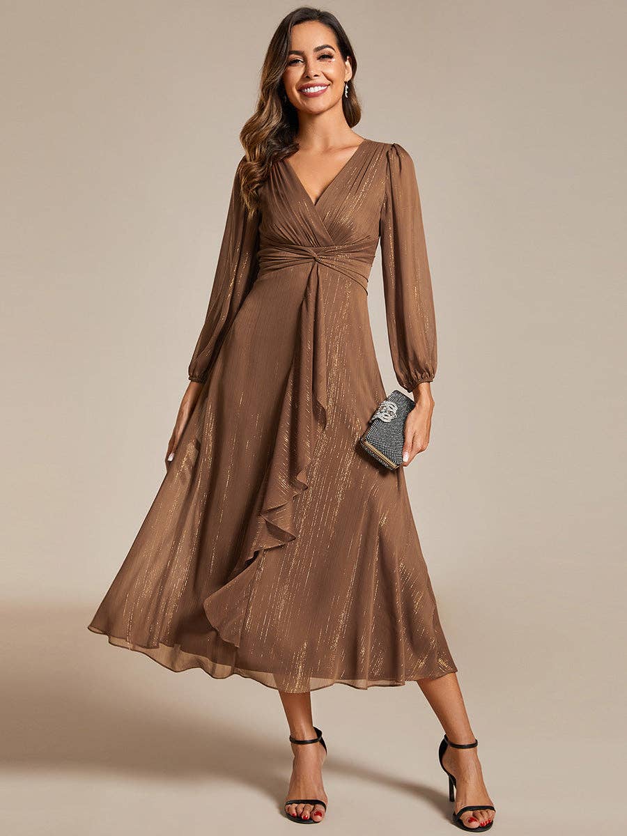 Ever-Pretty - Vente Robe de soirée – femme - Robe scintillante en mousseline pour invitée de mariage à manches longues19
