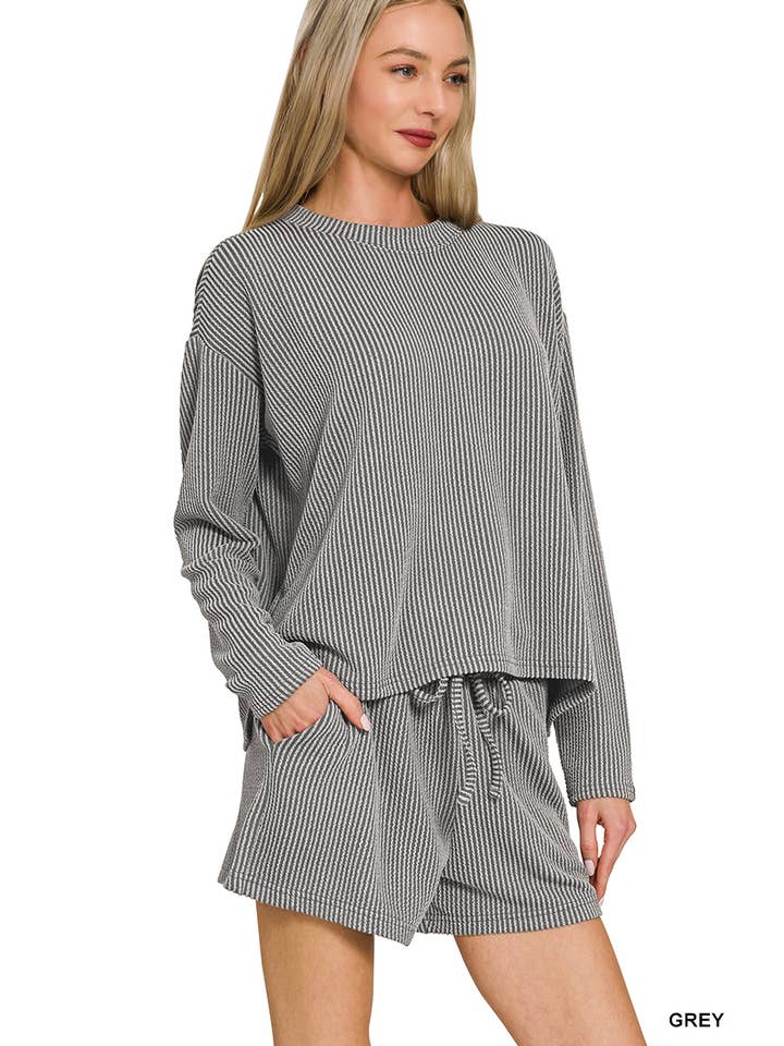 42POPS - Wholesale Lounge Set - Women's - Raised Rib Tee & Shorts 2PC Set 13