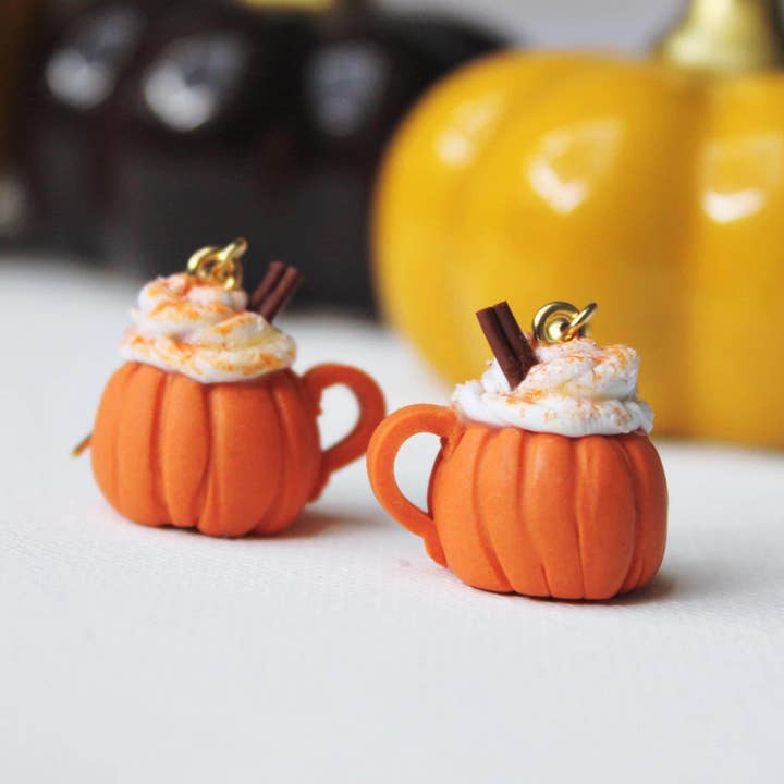 Studio Niani - Wholesale Stud/Post Earrings - Pumpkin Spice Latte Earrings, Handmade, Orange, Halloween2