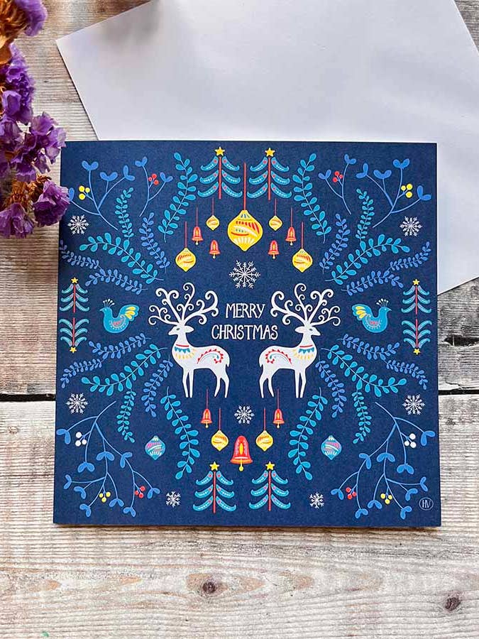 Cartão de Arte Folclórica de Feliz Natal por atacado de Heidi Vilkman