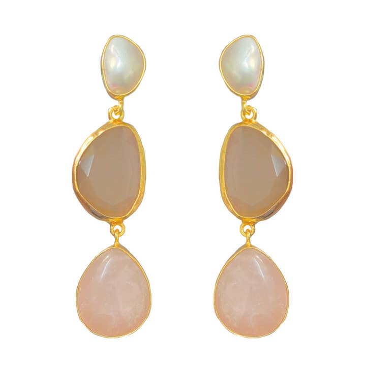 Shades of beige string earrings for wholesale by Meshca