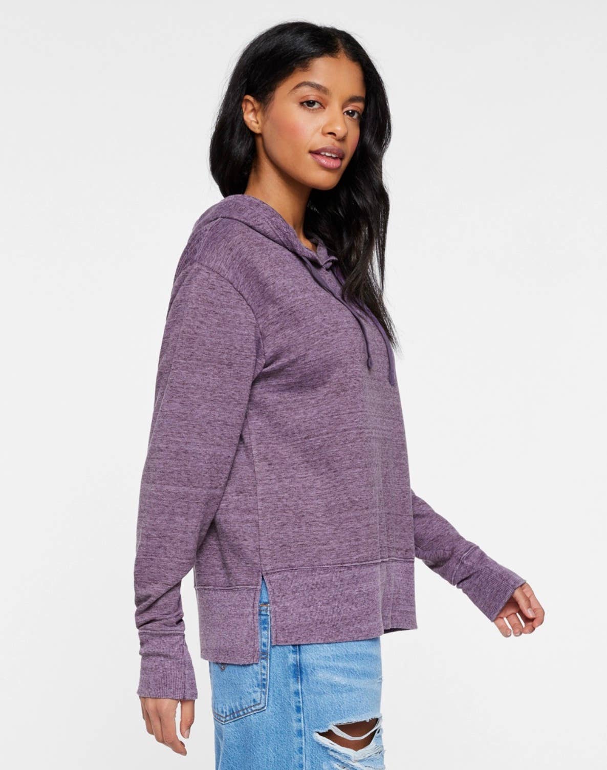 Mad Love Shop - Wholesale Hoodie - Women's - Limited Womens Heather Purple Hood with Gingko Leaves Print 4