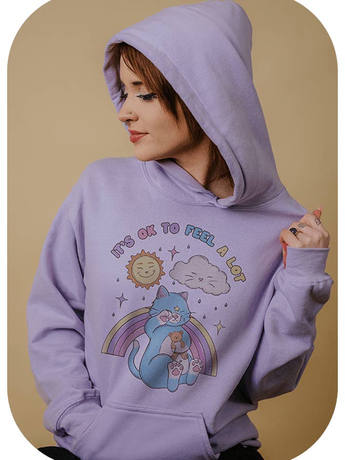 It's OK To Feel A Lot (Katze) - Hoodie für den Großhandel von Self-Care Is For Everyone