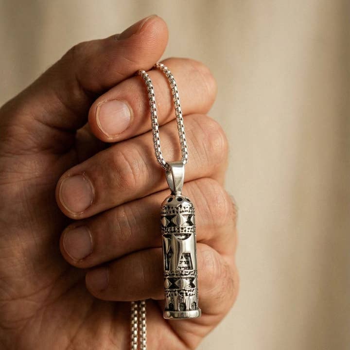 ALEF BET JEWELRY - Wholesale Pendant/Charm Necklace - Sterling Silver Mezuzah & Chai Necklace: A Token of Life & Protection1