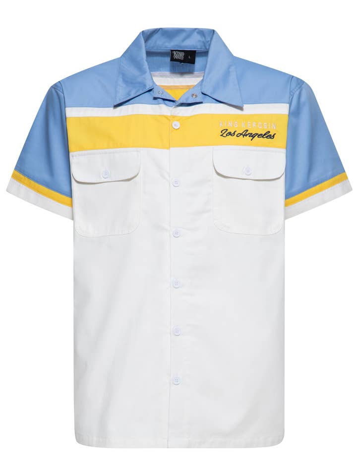 Camisa workwear 'Redondo Beach Speed Kings' em azul-claro por atacado de KING KEROSIN