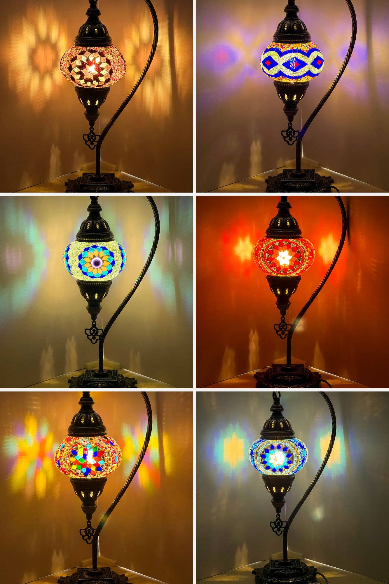 Gypsy Soul – wholesale Accent/desk lamp – Swan Neck Mosaic Turkish Lamp 6" Glass Globe