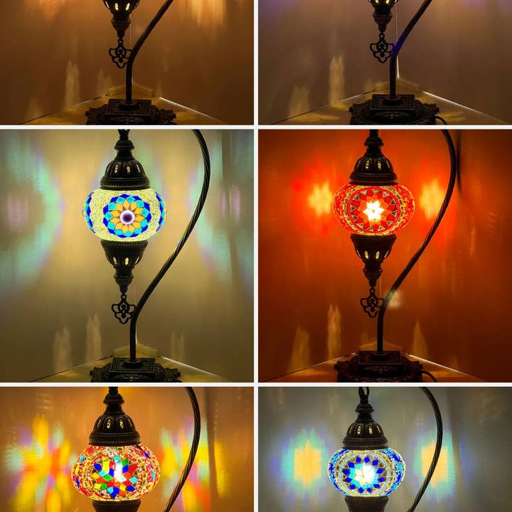 Gypsy Soul - Wholesale Accent/Desk Lamp - Swan Neck Mosaic Turkish Lamp 6" Glass Globe - 6 Lamps