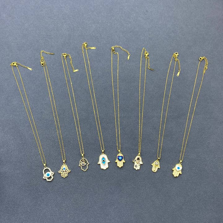 Mio Queena - Wholesale Pendant/Charm Necklace - Rhinestone Fatima Hand Charm Necklace