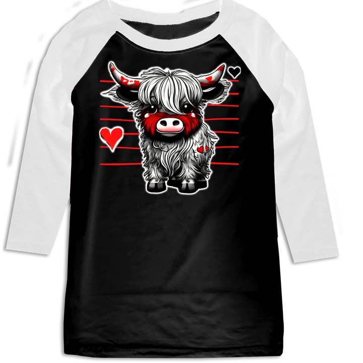 Highland Cow Love Raglan, S/H (småbørn, unge, voksne) for engroshandel hos Micro Me