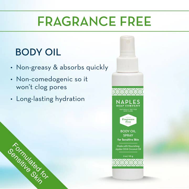 Unscented / Fragrance Free Body Oil for wholesale by Naples Soap Company | Clean Beauty, Natural Bath & Body