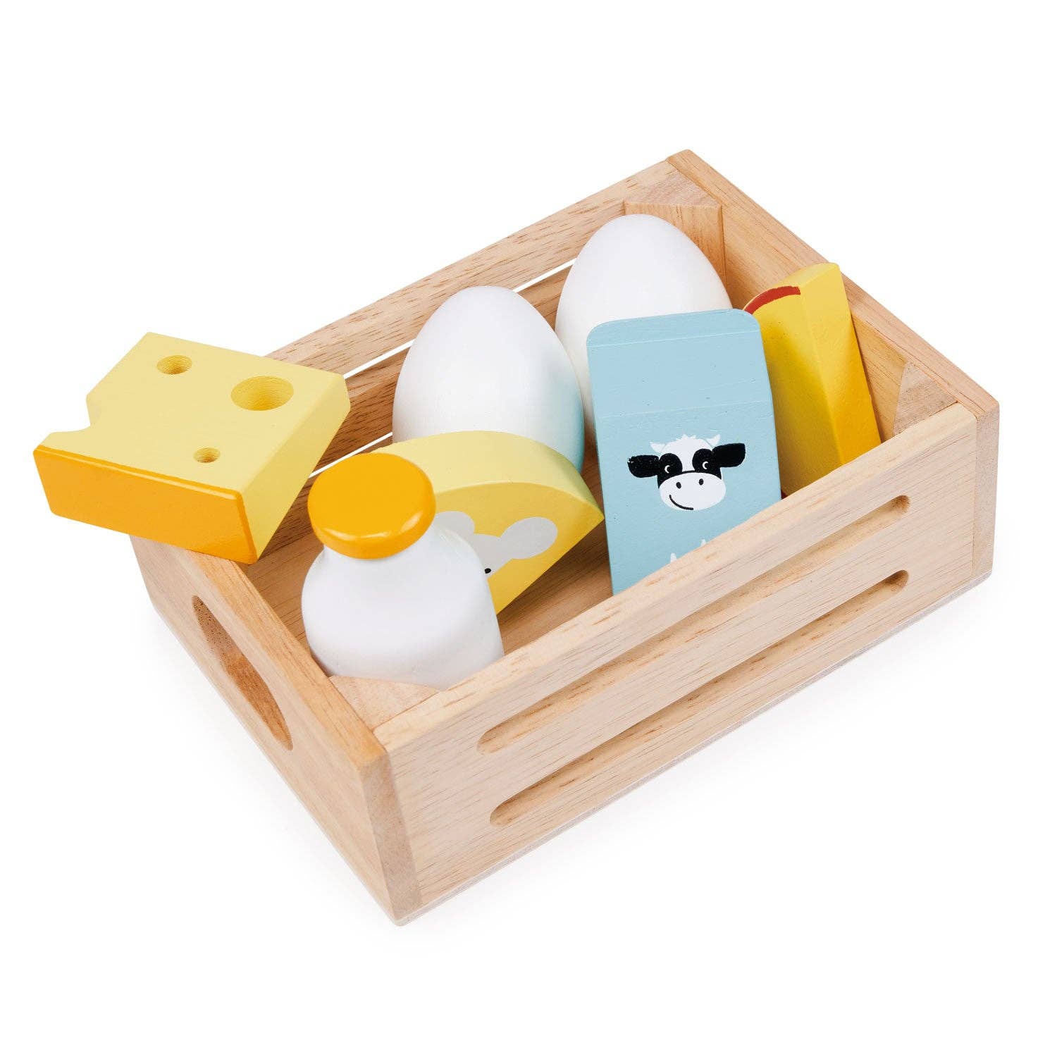 Mentari Toys - Wholesale Wood Toy - Kids - Kids' Dairy Crate Wood Toy with Eggs, Milk, and Cheese0