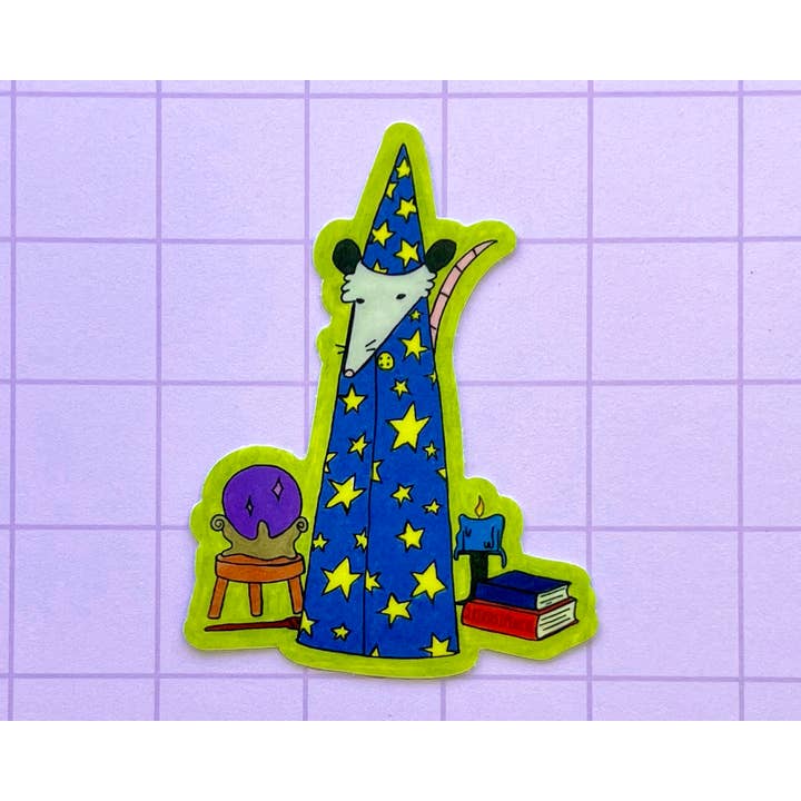 Wizard Possum Vinyl Sticker for wholesale by 2Birds1Pencil Illustrations