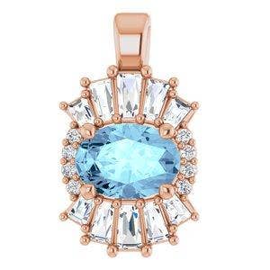 Pendentif aigue-marine rose 14 carats et diamant 1/3 carat pour la vente par Mystiqe Boutique