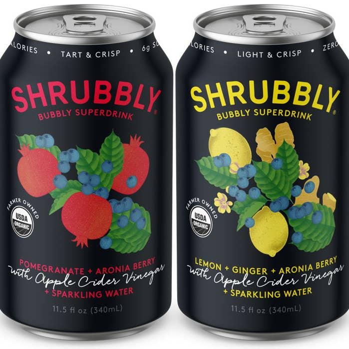 Shrubbly - Wholesale Sparkling Water - Sample 12-Pack of Lemon Ginger + Pomegranate Aronia Berry