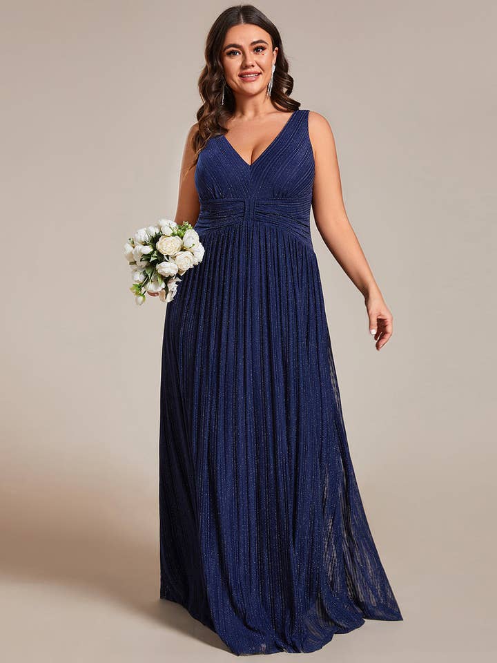 Ever-Pretty - Wholesale Gown – Women's - Plus Glittery Pleated Empire Waist Evening DressEE021336