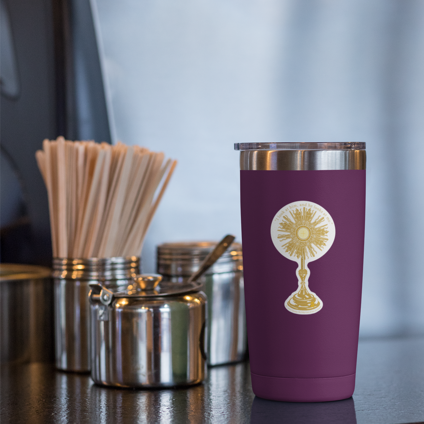 Sock Religious - Wholesale Sticker - I Look at Him Monstrance Sticker1