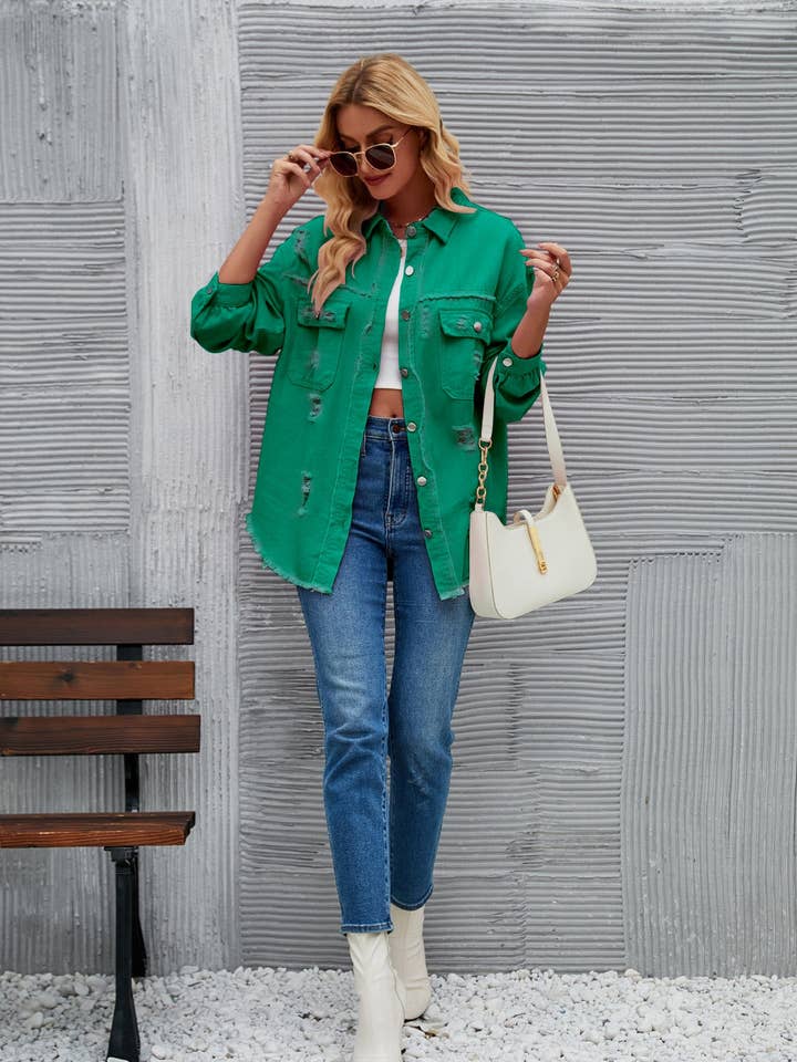 Masyal - Wholesale Denim Jacket - Women's - Women's Autumn Washed Ripped Denim Jacket Long Sleeve9