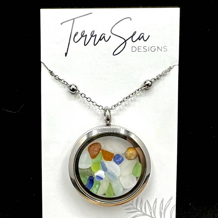 Genuine Handpicked Seaglass Locket- Large Silver for wholesale by TerraSeaDesigns