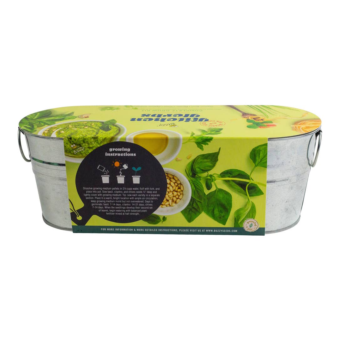 Buzzy Seeds Grow Gifts - Vente Kit de bricolage - Kit de Culture d'Herbes de Cuisine sur Rebord de Fenêtre Galvanisé – Cadeau d'Intérieur4