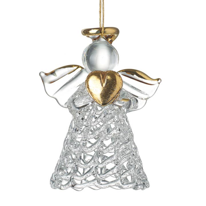 SPUN GLASS ANGEL WITH GOLD HEART for wholesale by Heaven Sends