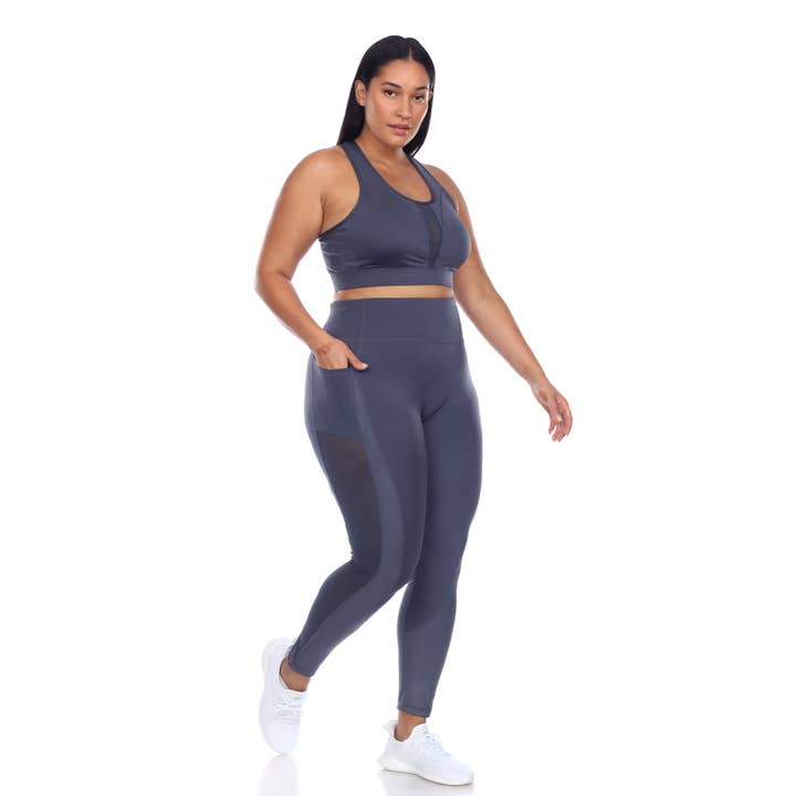 WHITE MARK - Wholesale Activewear Set - Women's - Plus Size Racer Back Sports Bra & Mesh Leggings Set5