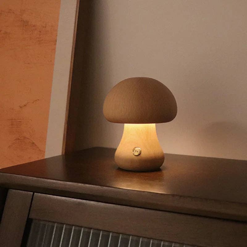 Kiyo Home - Wholesale Accent/Desk Lamp - Wooden Mushroom Lamps | Touch Control Lamp | Rechargeable0