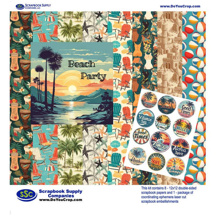 Beach Party 12 x 12 Scrapbook Paper & Embellishment Kit by SSC Designs - 3 Kits for wholesale by SSC Wholesale