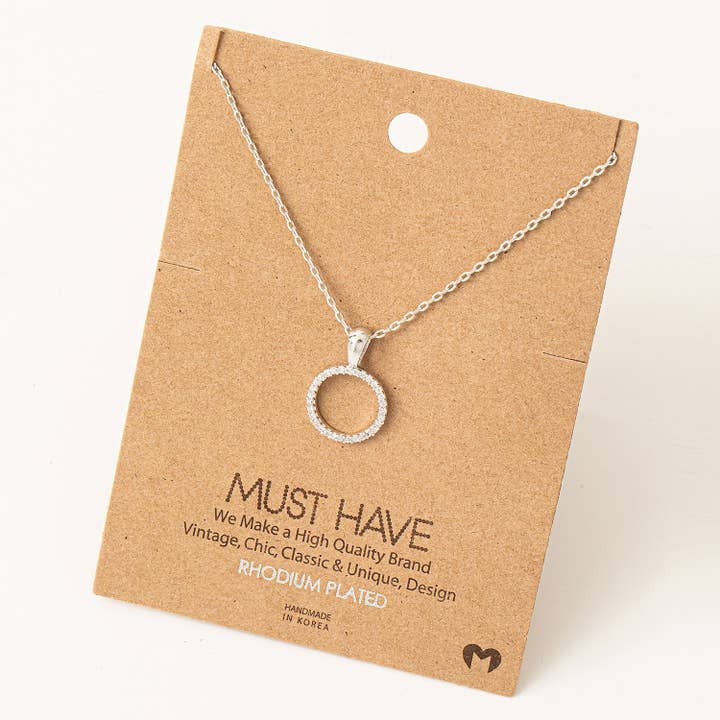 Fame Accessories - Wholesale Pendant/Charm Necklace - Dainty Pave Circle Cutout Pendant Necklace