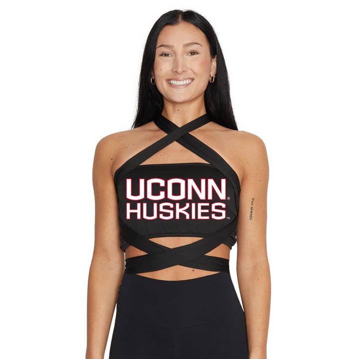 Haut bandeau multi-positions noir UConn pour la vente par Lojo Collegiate Apparel