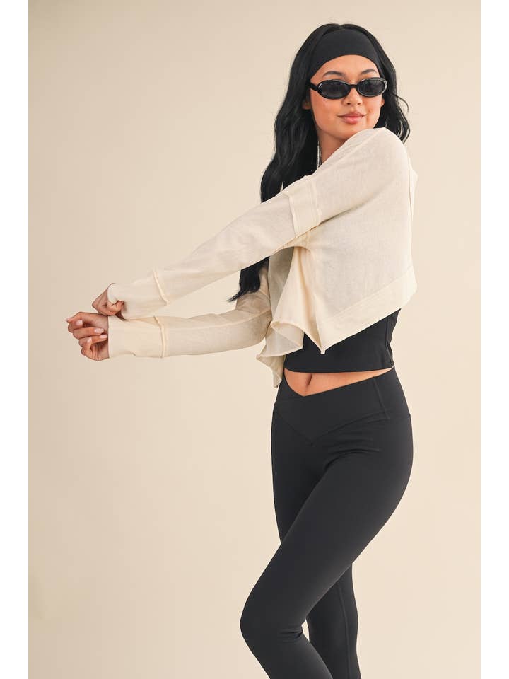 KIMBERLY C - Wholesale Athletic Top - Women's - Cotton Slub Cutout Back Long Sleeve Layering Top31