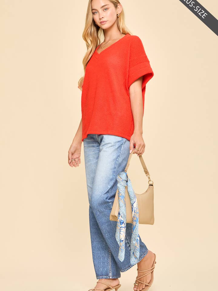 PLUS SIZE V-Neck Lightweight Sweater Crochet Knit Poncho Top for wholesale by Dear Scarlett