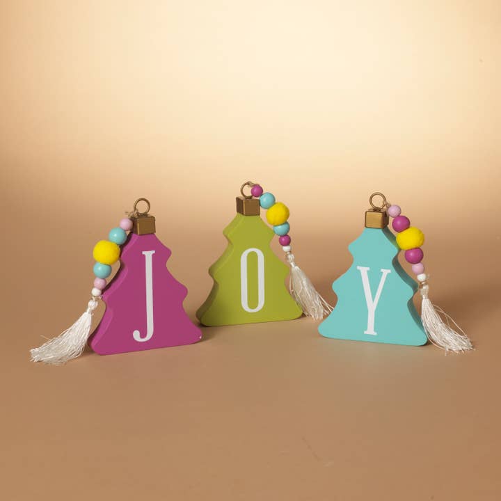 Gerson Company S/3 Wood Holiday "JOY" Tree Block w/ Beads & for wholesale by The Gerson Companies