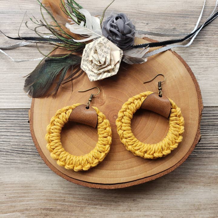 Gone Rogue Boutique - Wholesale Dangle Earrings - Spring Macrame hoop and leather earrings2