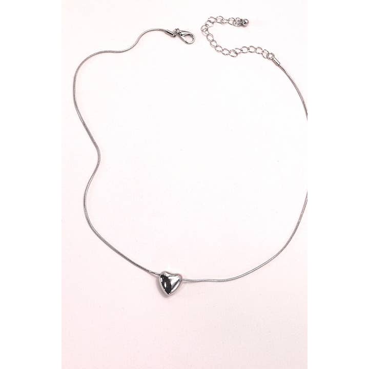 JOSSLYN by wall to wall - Wholesale Pendant/Charm Necklace - MINI PUFF HEART PENDANT SNAKE CHAIN NECKLACE | 80N5037