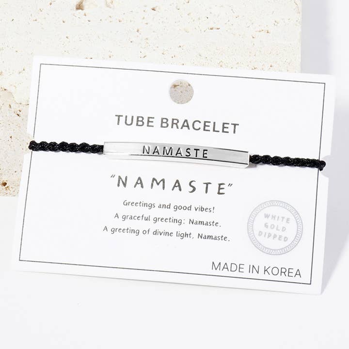 Sensibling Corp. - Wholesale Woven/Braided Bracelet - Gold Dipped NAMASTE Message Bar Pointed Rope Adjustable Cinch Pull Tie Bracelet6