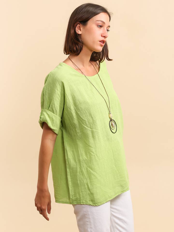 Lucky Nana - Wholesale T-Shirt - Women's - SP 21075 - Light solid cotton top with necklace