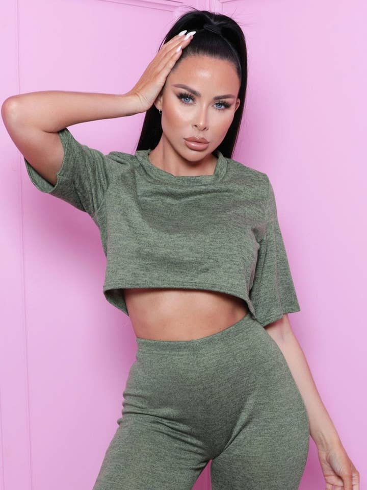 Calções de Ciclismo Cáqui Cortado Co-ord - Avery por atacado de Femme Luxe