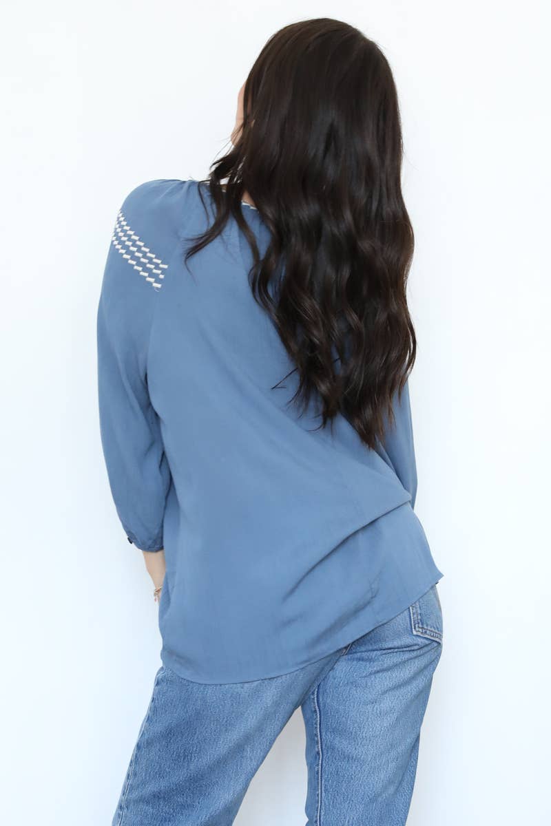 Nostalgia - Wholesale Blouse - Women's - N2M93-ASIS EMBROIDERED TIE NECK BLOUSE8