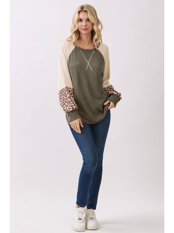 7th Ray – wholesale Knit top – Women's – Color Block Raglan Long Sleeve Pullover Top T610718