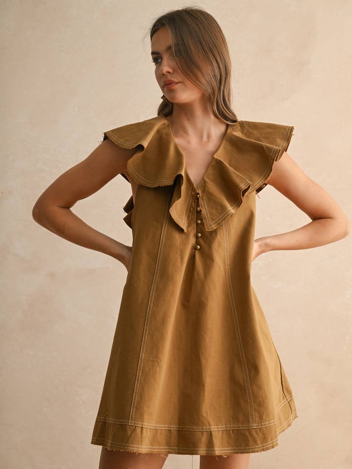 MIOU MUSE - Wholesale Dress - Women's - D4288 RUFFLED COLLAR WOVEN DRESS