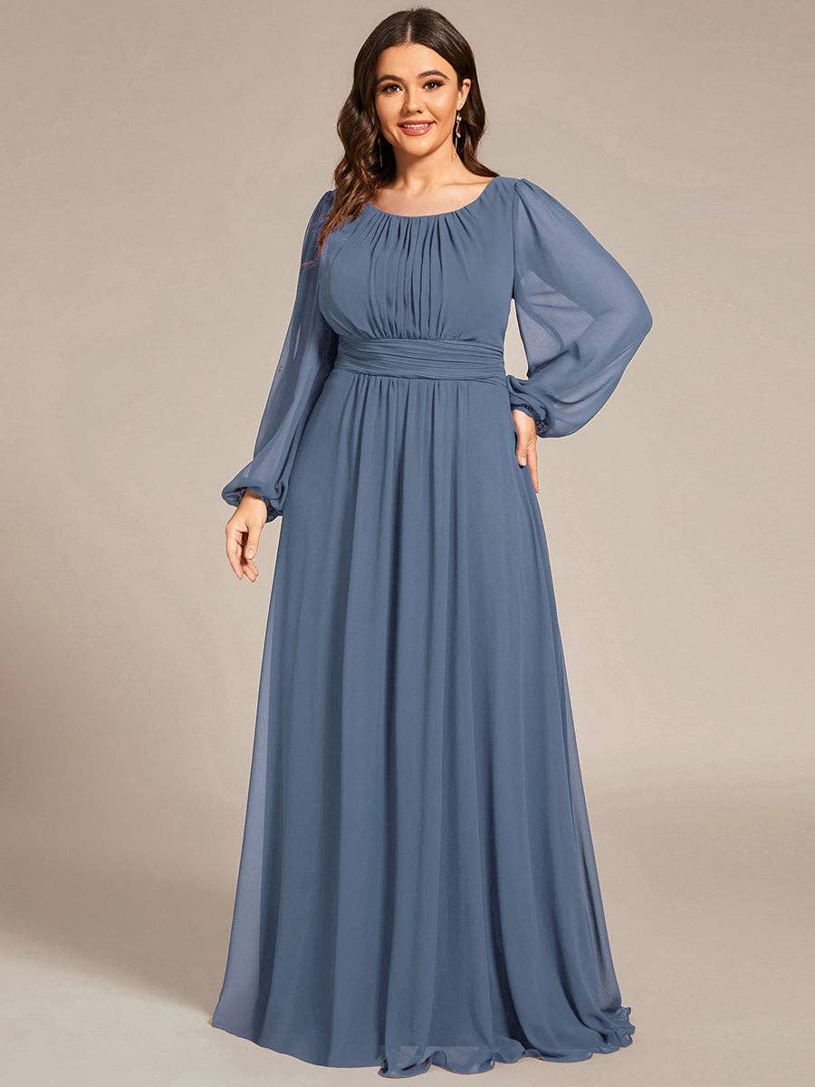 Ever-Pretty - Wholesale Gown - Women's - Plus Size Long Lantern Sleeves Round Neck Bridesmaid Dress24