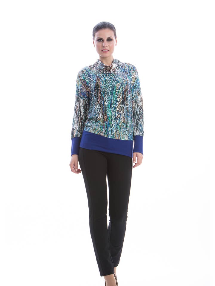Haut imprimé à manches longues en bleu pour la vente par conquista