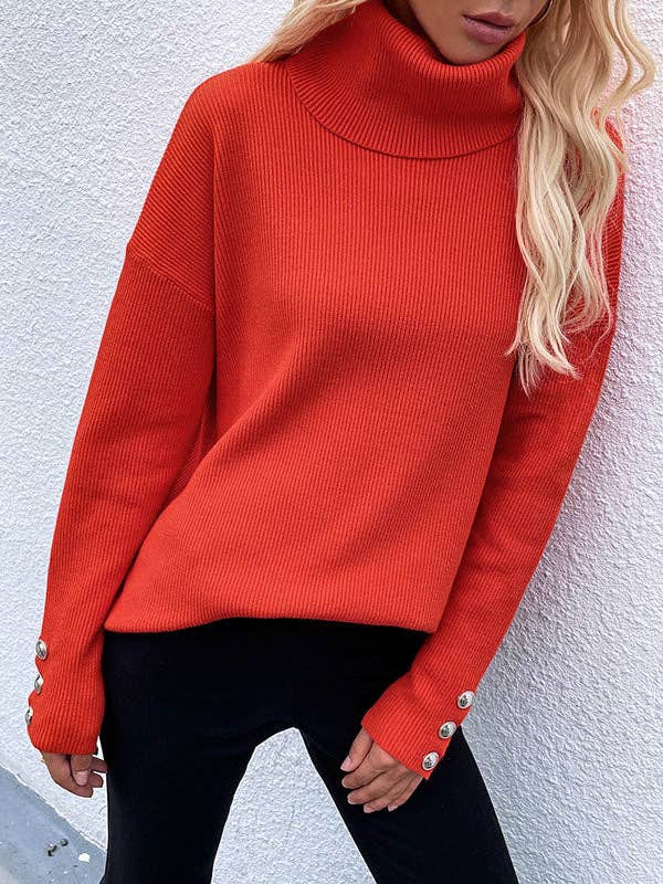 Sheer Trend – wholesale Knitted jumper – Women′s – Casual Loose Solid Color High-Neck Long Sleeves Knitwear4