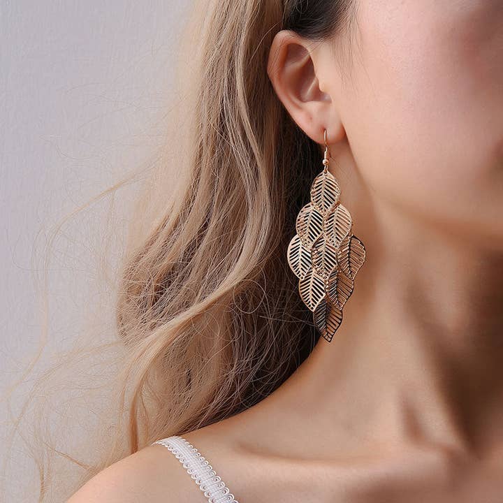 Fashion Simple Cutout Leaves Earrings for wholesale by MoodGold