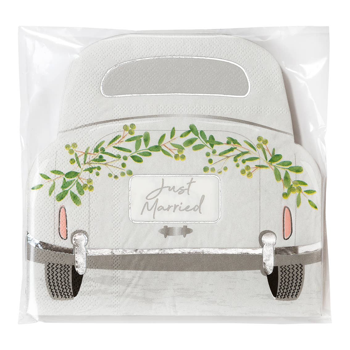 Talking Tables UK – wholesale Disposable napkin – Just Married' Floral Car Napkins | 16 Pack | Wedding |0