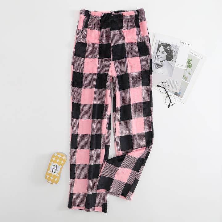 Rosa Clothing - Wholesale Pants - Women's - Winter plaid print flannel fleece lounge pants 12 colors8