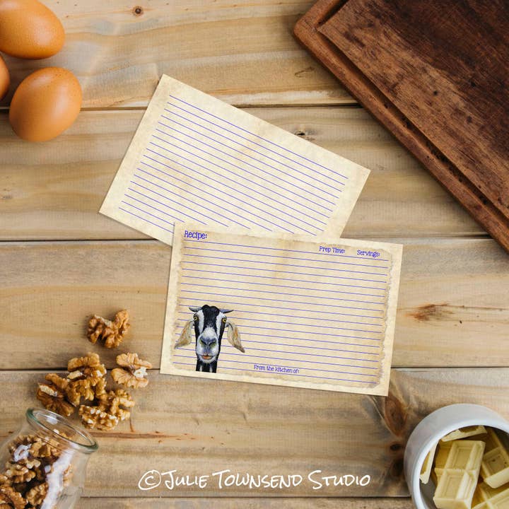 Julie Townsend Studio - Wholesale Recipe Card - Recipe Cards - Set of 12 Adorable Goat Recipe Cards - 1102