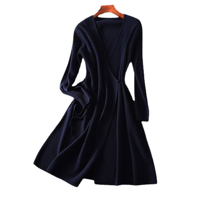 Marayn - Wholesale Dress - Women's - Wrap Knit Dress Chic Korean Style for Fall19
