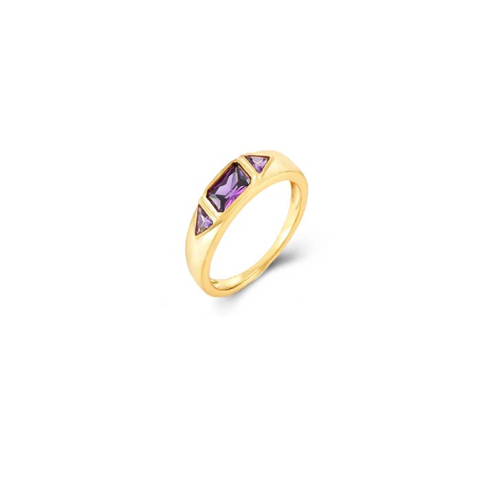 Amethyst zirconia ring - t10 - gold plated silver for wholesale by Buganto