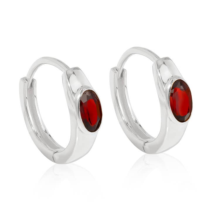 925 Sterling Silver Garnet Gemstone Hoop Earring for wholesale by Tiramisu